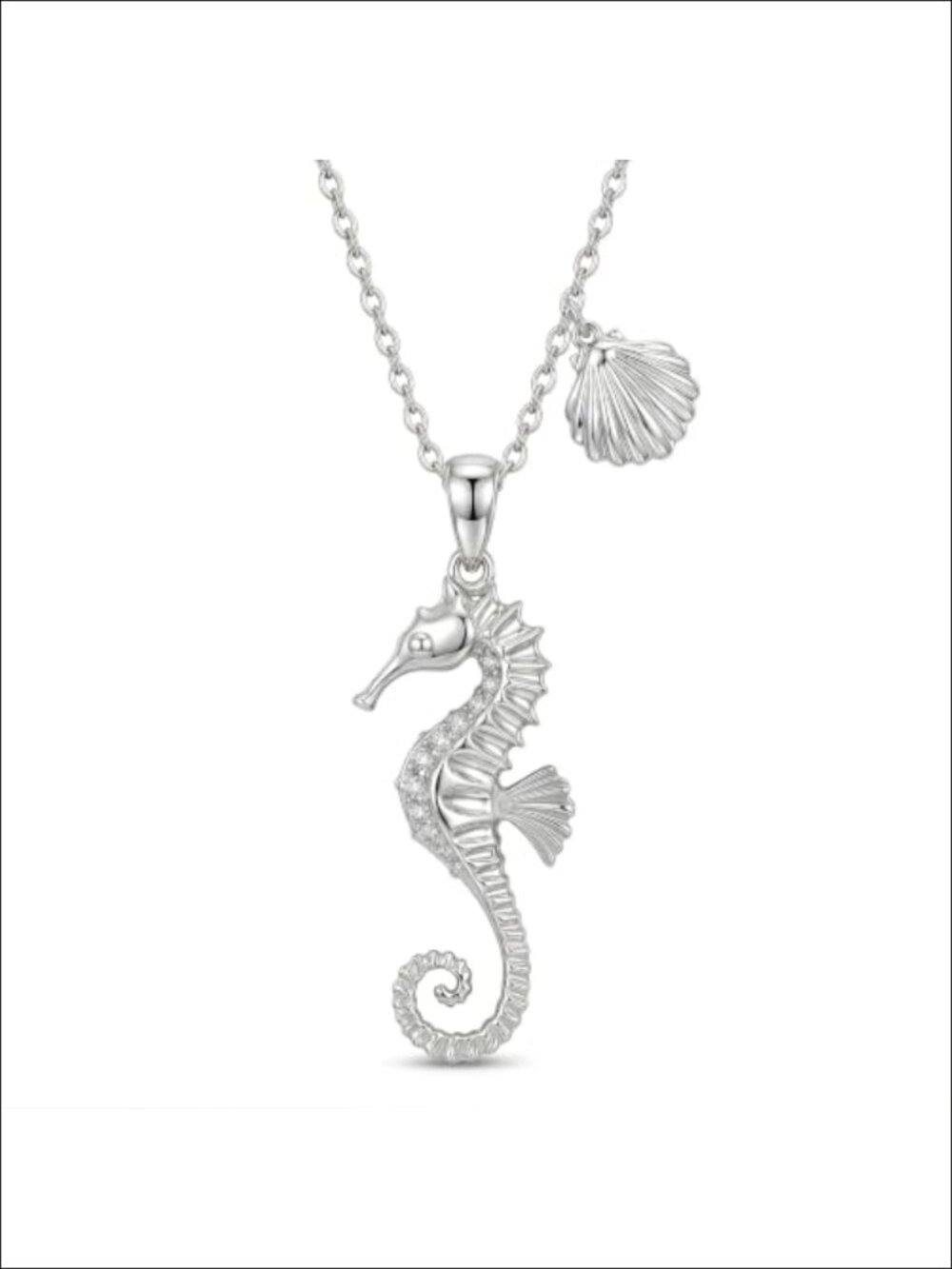 0.06 cttw Diamond Seahorse Pendant Necklace 925 Sterling Silver Shell Charm